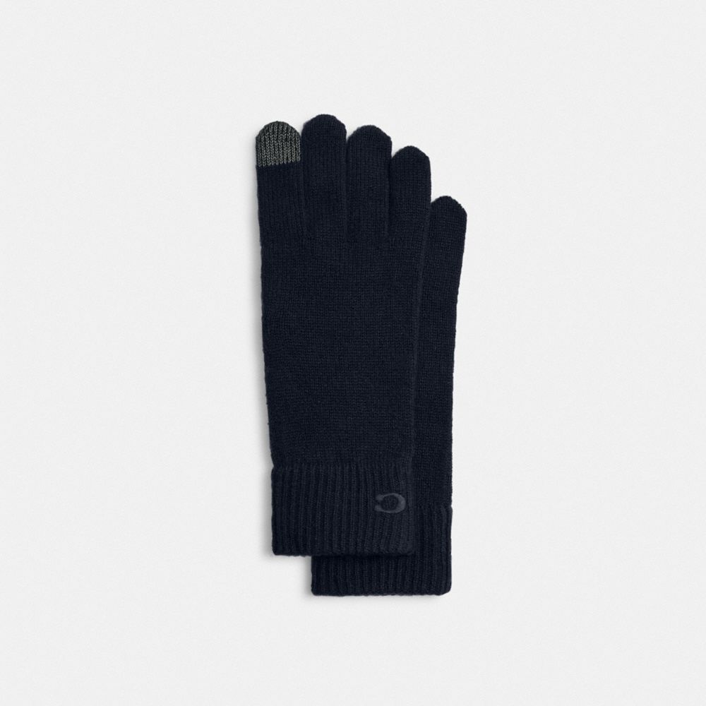 COACH®,Knit Tech Gloves,Wool,Classic Gloves,Embroidered,Logo,Tech Touch,Casual,Navy