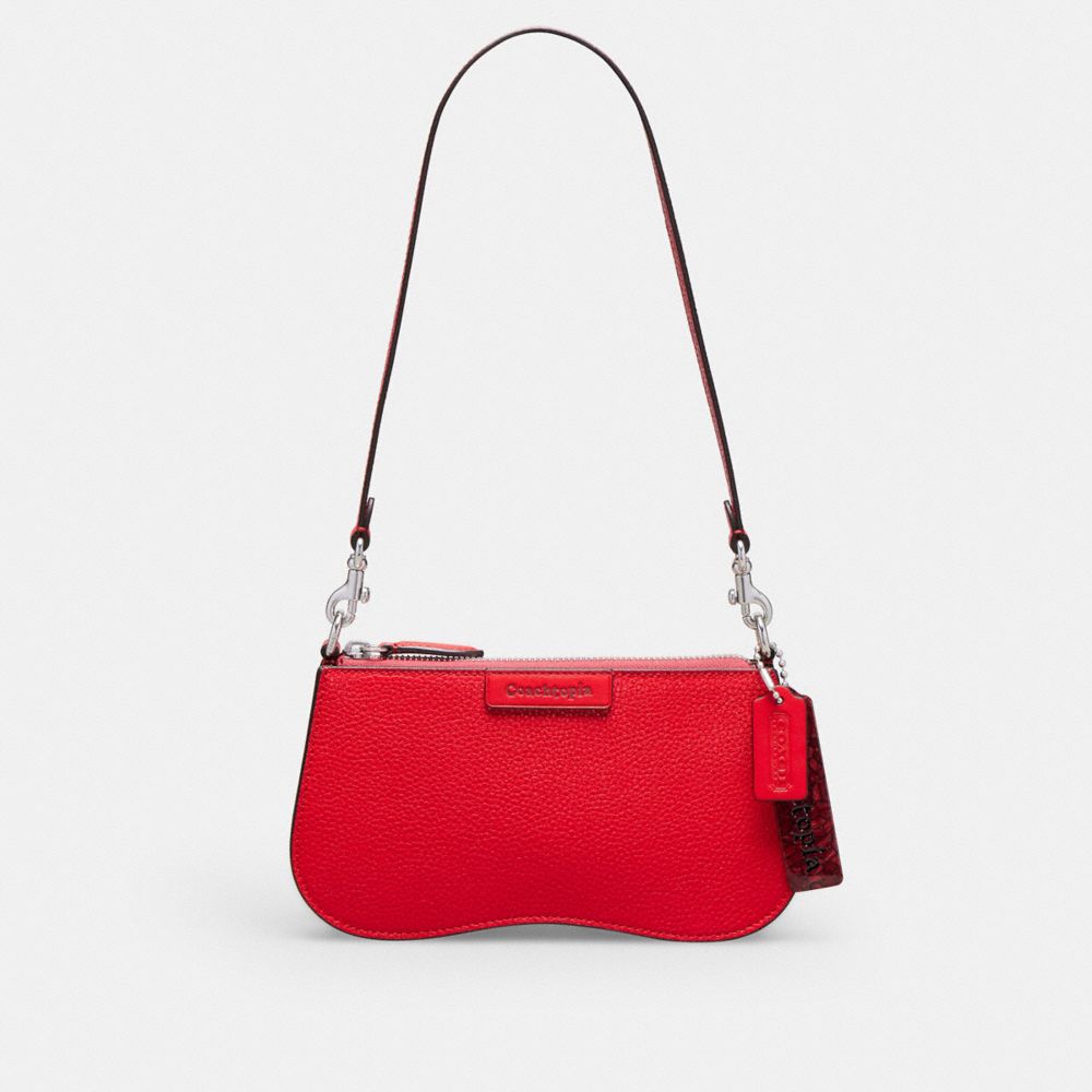 COACH®,Small Wavy Shoulder Bag In Coachtopia Leather,Leather,Shoulder Bag,Plastic,Logo,Casual,Red,Front View