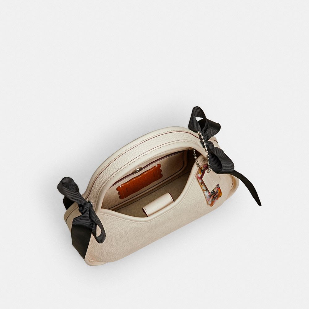 COACH®,Ergo Bag In Coachtopia Leather With Bows,Leather,Polyester,Shoulder Bag,Plastic,Logo,Bow,Casual,Cream,Inside View,Top View