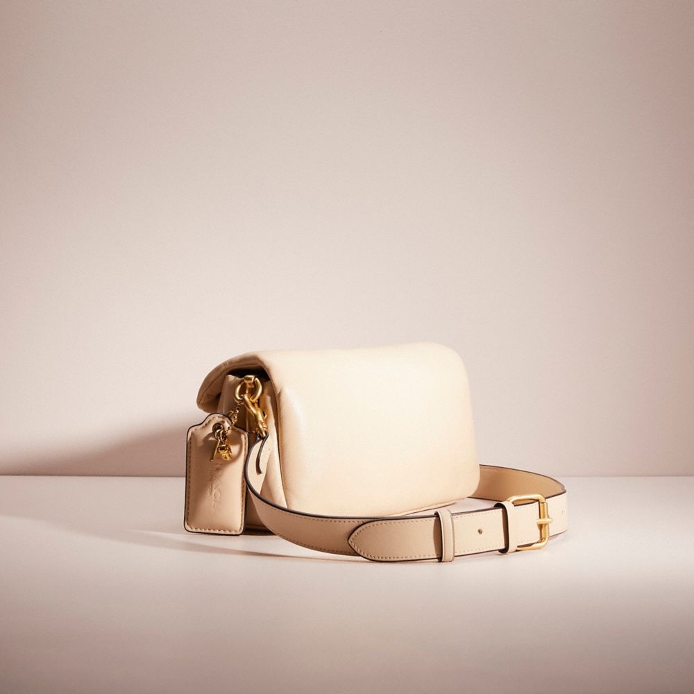 COACH®,Upcrafted Pillow Tabby Shoulder Bag 26,Leather,Shoulder Bag,Logo,Metal,Studded,Embroidered,Compact,Gold Metal,Day P...,Cream,Angle View