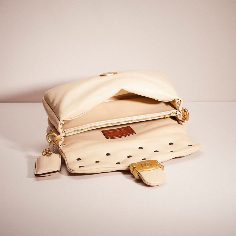 COACH®,Upcrafted Pillow Tabby Shoulder Bag 26,Leather,Shoulder Bag,Logo,Metal,Studded,Embroidered,Compact,Gold Metal,Day P...,Cream,Inside View,Top View