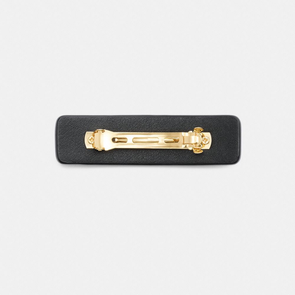 COACH®,Signature Leather Barrette,Leather,Barrette,Resin,Logo,Metal,Brass Gold,Casual,Black,Alternate View