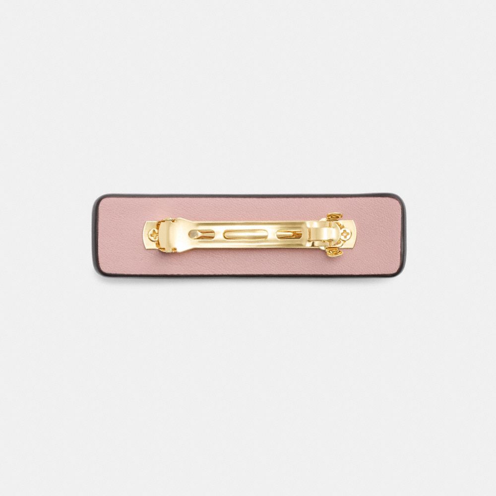 COACH®,Signature Leather Barrette,Leather,Barrette,Resin,Logo,Metal,Brass Gold,Casual,Blush,Alternate View