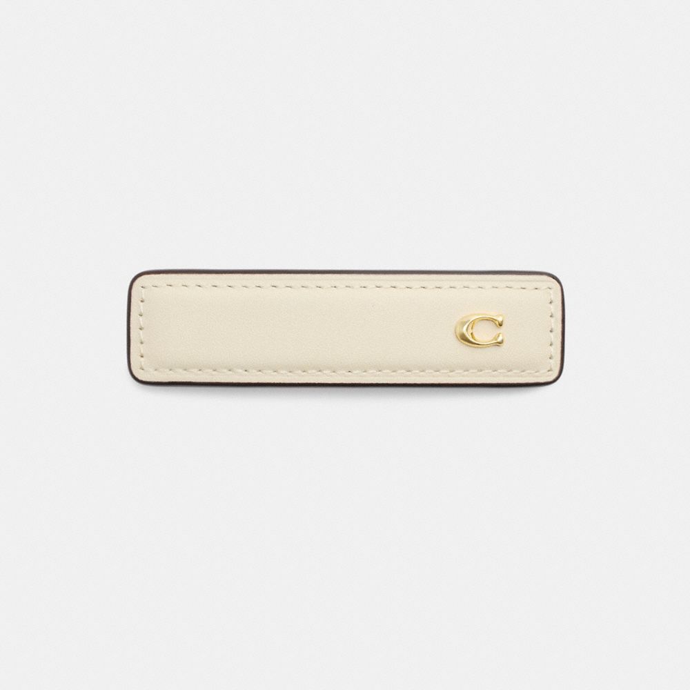 COACH®,Signature Leather Barrette,Leather,Barrette,Resin,Logo,Metal,Brass Gold,Casual,Cream,Front View