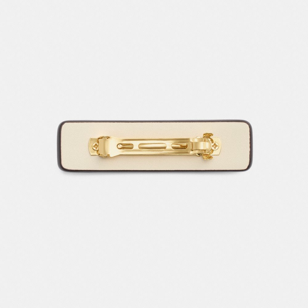 COACH®,Signature Leather Barrette,Leather,Barrette,Resin,Logo,Metal,Brass Gold,Casual,Cream,Alternate View