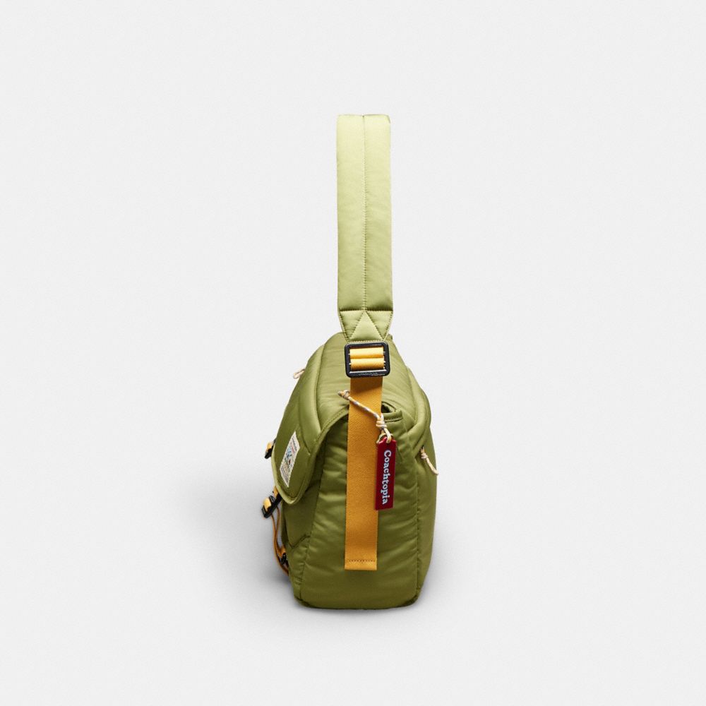 COACH®,Coachtopia Loop Messenger Bag,Recycled Polyester,Shoulder Bag,Plastic,Tag Embellishment,Sustainable,Work,Casual,Travel,Olive,Group View