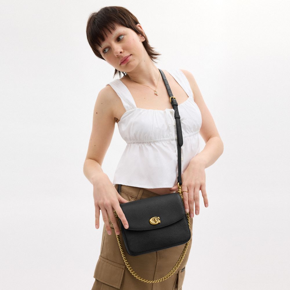 COACH®,Cassie Crossbody Bag 19,Leather,Crossbody,Metal,Logo,Compact,Gold Metal,Casual,Black