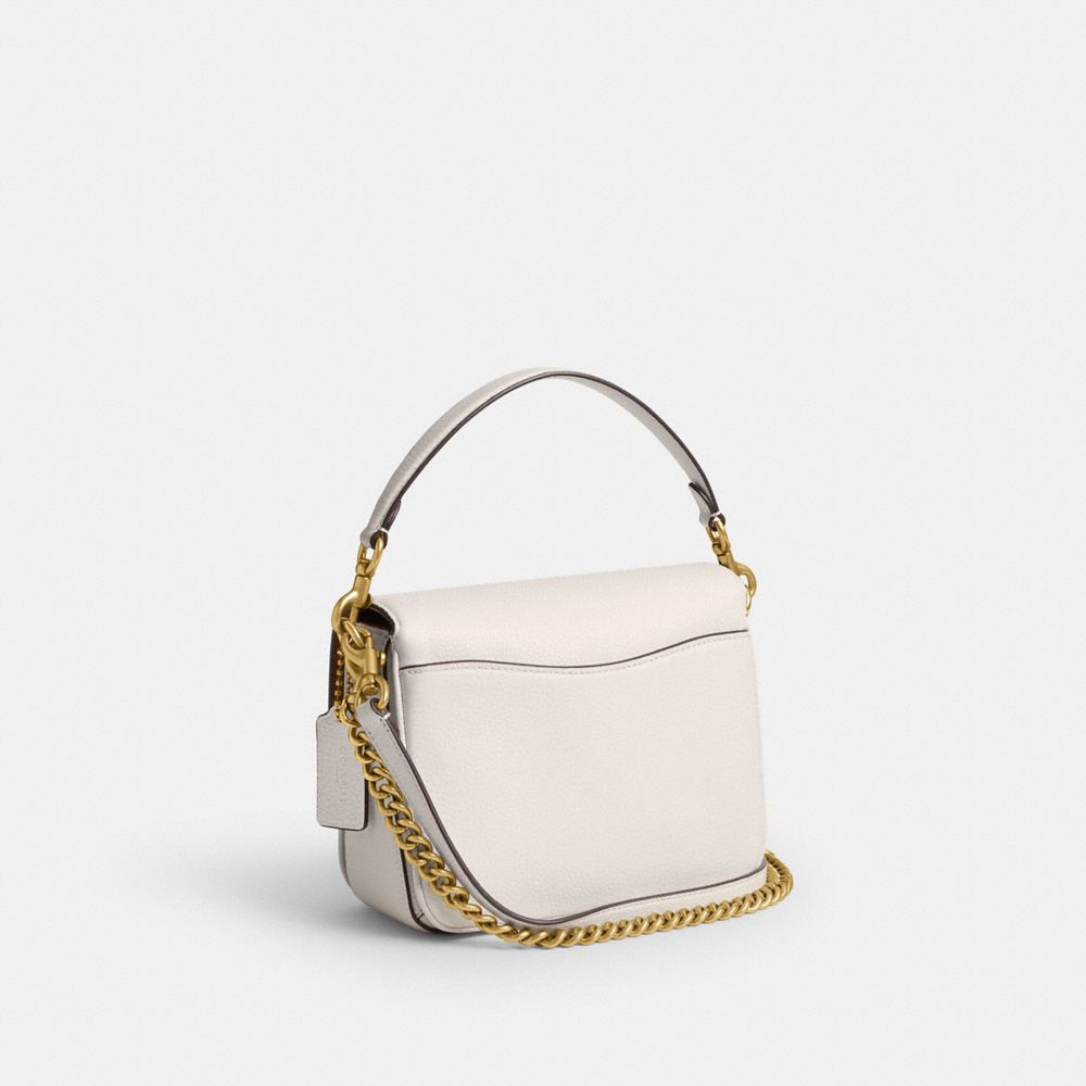 COACH®,Cassie Crossbody Bag 19,Leather,Crossbody,Logo,Compact,Brass,Day Party,Cream,Angle View