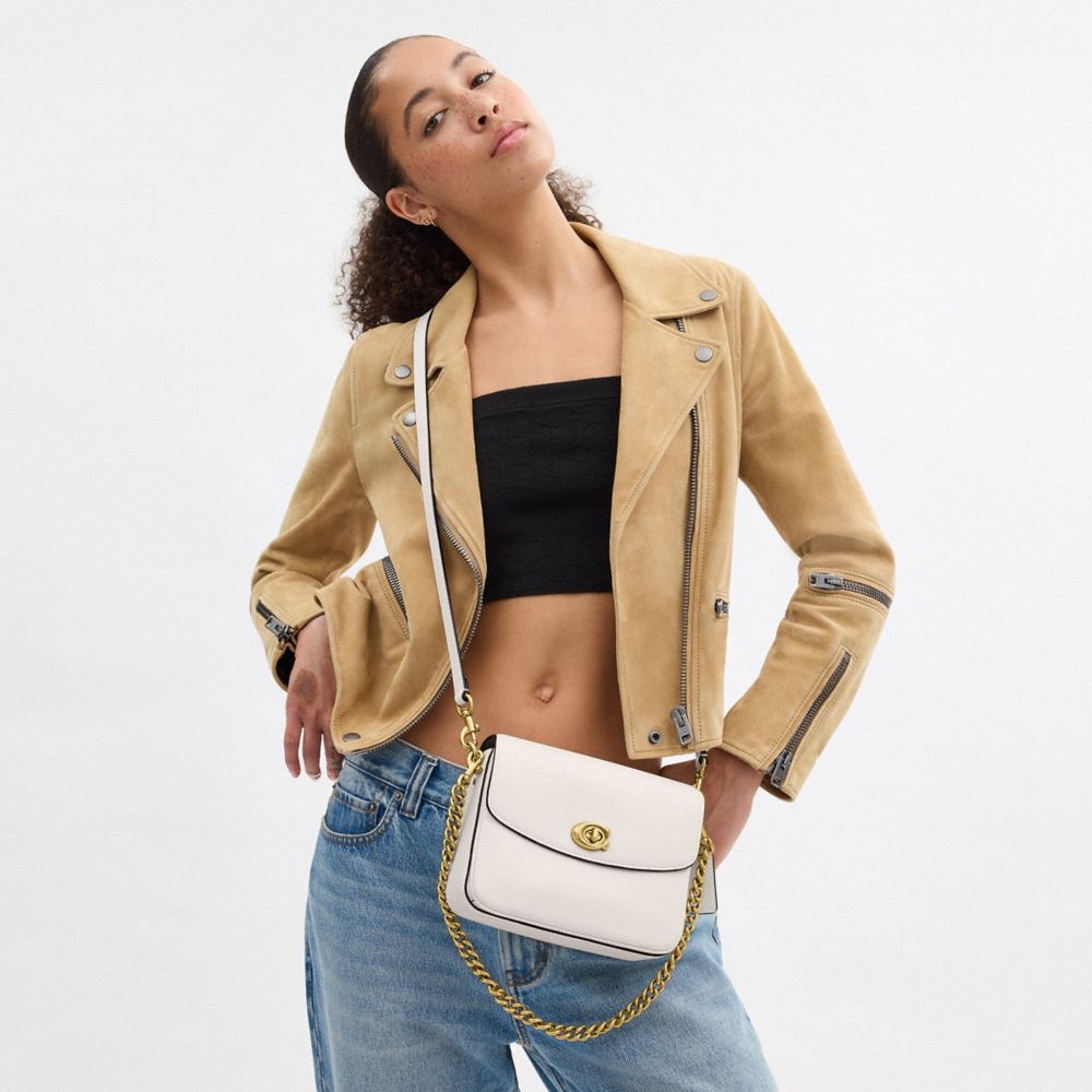 COACH®,Cassie Crossbody Bag 19,Leather,Crossbody,Metal,Logo,Compact,Gold Metal,Casual,Cream