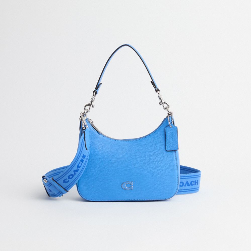 COACH®,Restored Hobo Crossbody With Signature Canvas,Blue,Front View