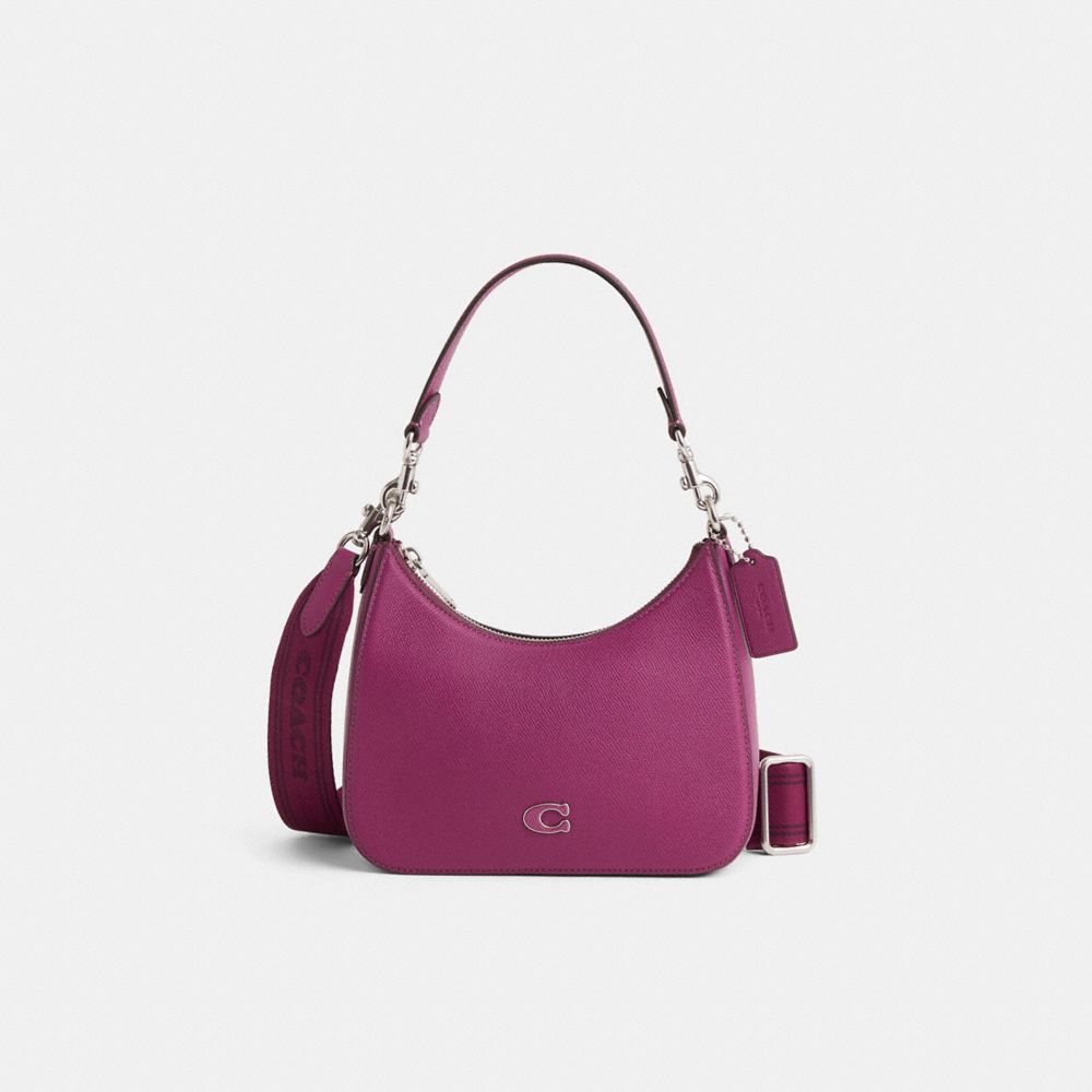 COACH®,Restored Hobo Crossbody With Signature Canvas,Leather,Crossbody,Logo,Metal,Scratch Resistant,Casual,Purple,Front View