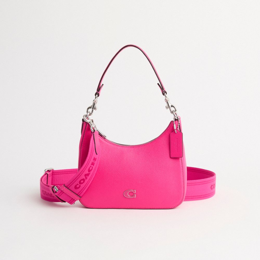 COACH®,Restored Hobo Crossbody With Signature Canvas,Fuchsia,Front View