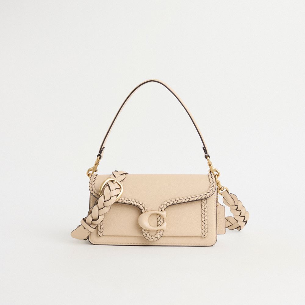 COACH®,Restored Tabby Shoulder Bag 26 With Braid,Leather,Calfskin Leather,Shoulder Bag,Metal,Logo,Braided,Sustainable,Comp...,Beige,Front View