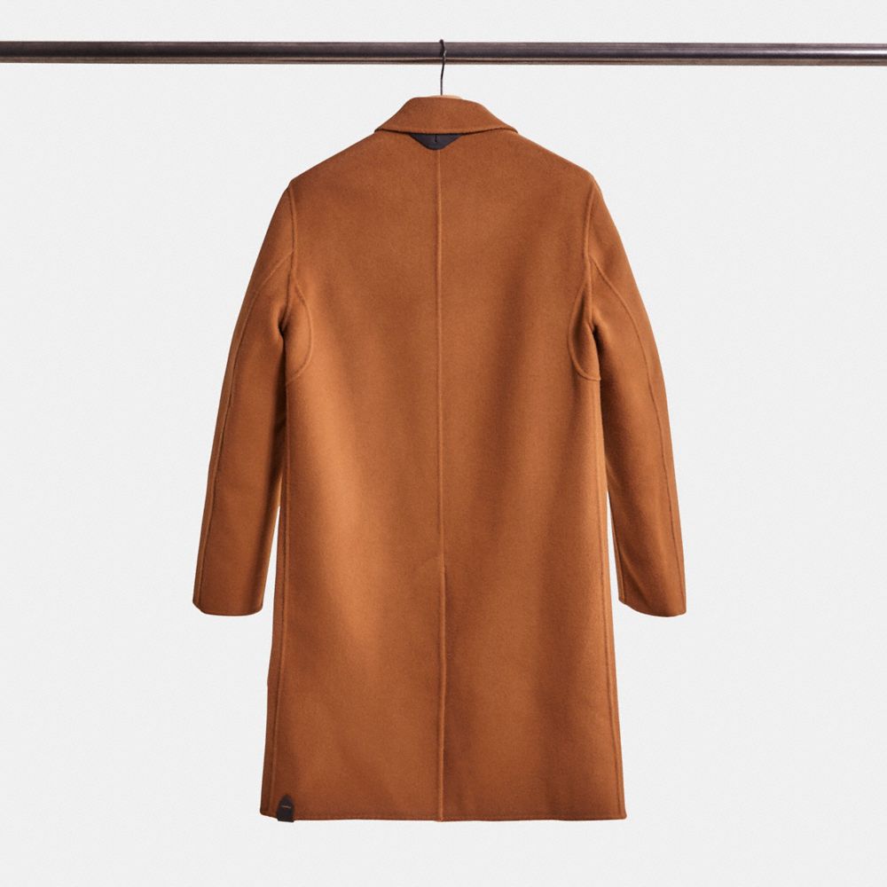 COACH®,Restored Double Faced Coat,Cupro,Wool,Polyester,Car Coat,No Embellishment,Business Casual,Brown,Back View