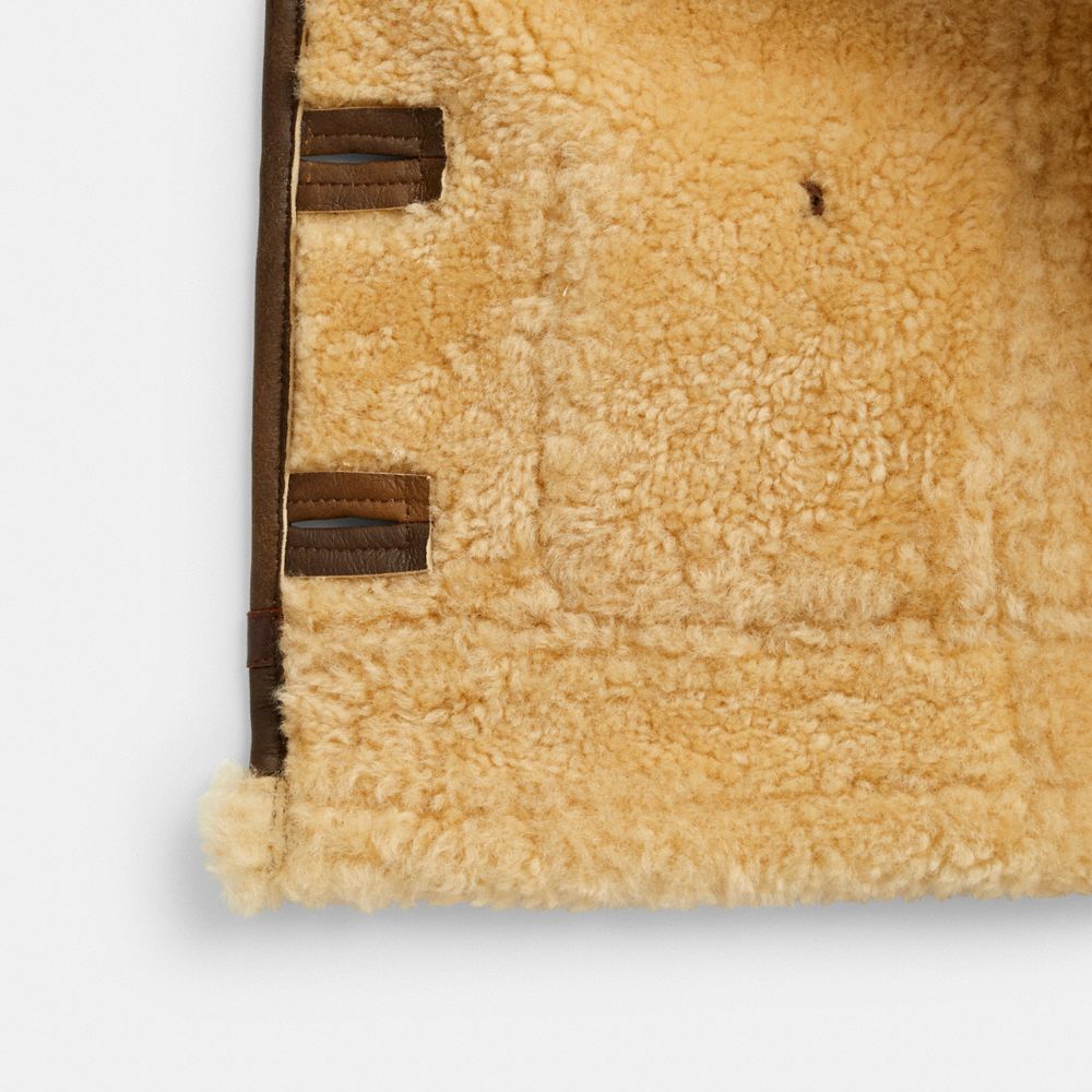 COACH®,Shearling Cardigan Jacket,Shearling,Utility Jacket,Leather,Shearling,Color Block,Shearling,Casual,Brown,Inside View,Top View