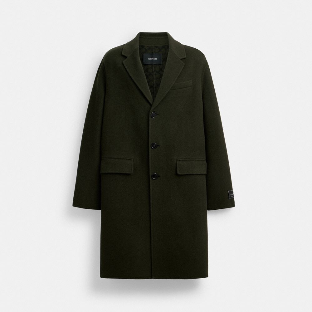 COACH®,Double Faced Wool Coat,Wool,Top Coat,Work,Olive,Front View