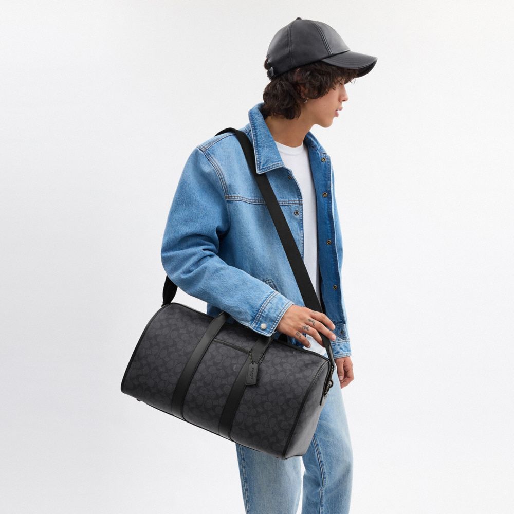 COACH®,Gotham Duffle Bag 45 In Signature Canvas,Duffle Bag,Logo,Black,Detail View