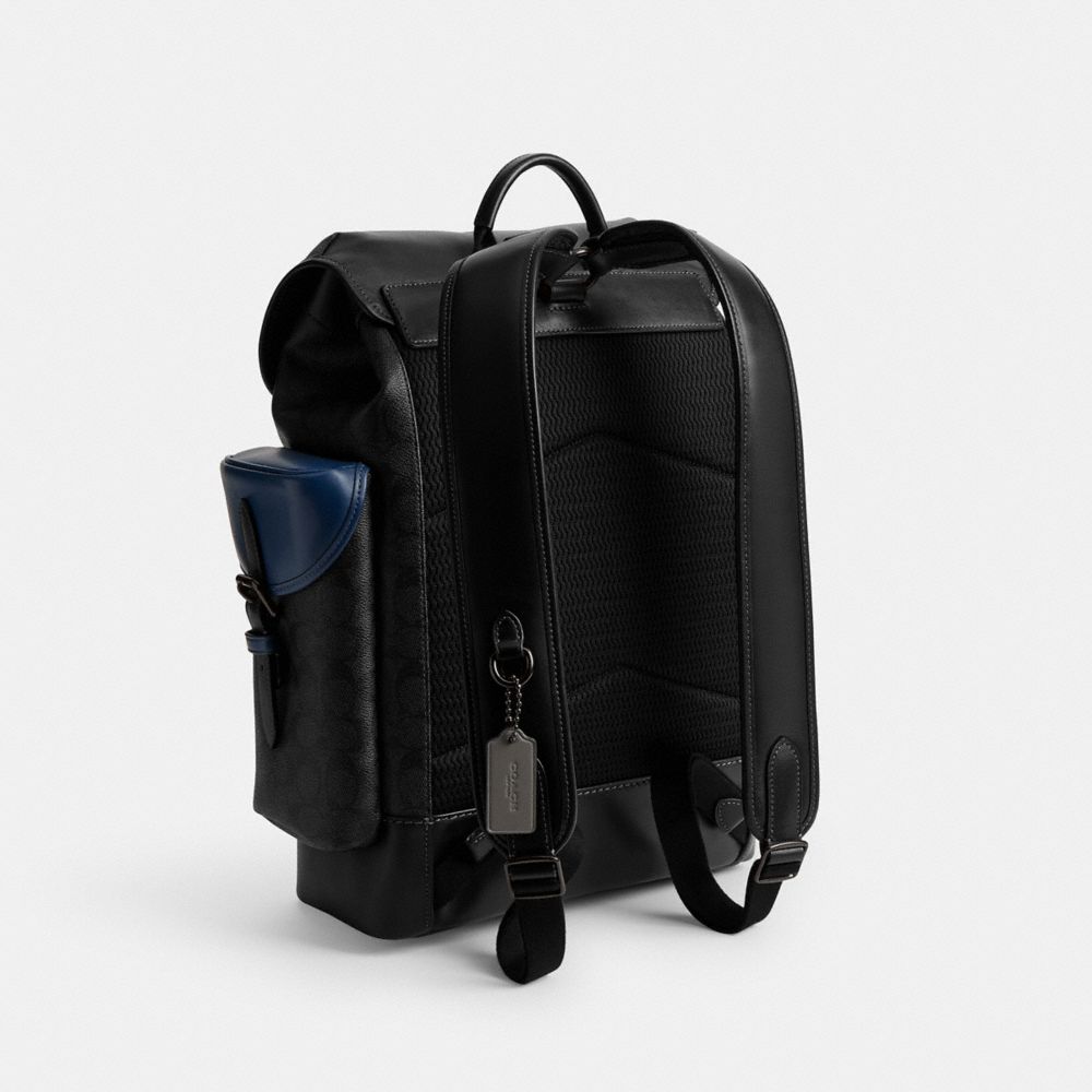 COACH®,Hitch Backpack In Blocked Signature Canvas,Mesh,Backpack,Color Block,Casual,Multi Color,Angle View