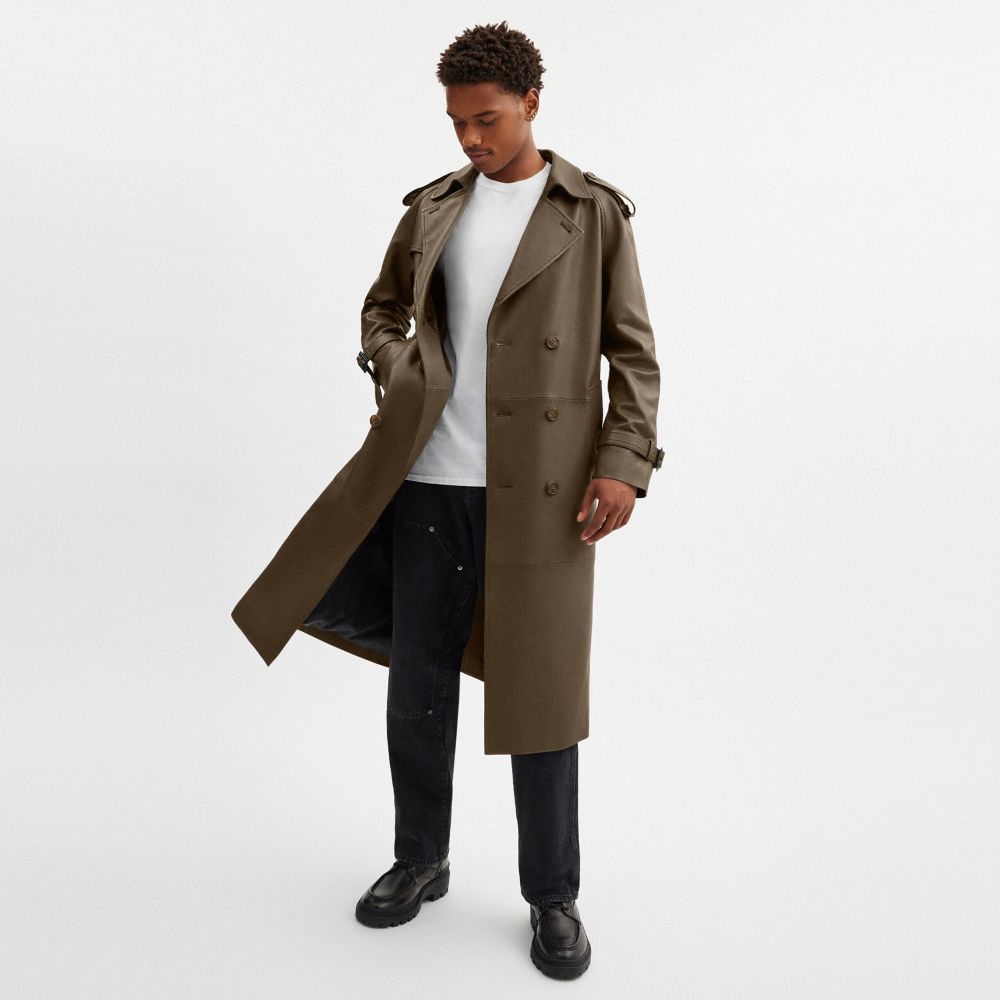 COACH®,Leather Trench Coat,Viscose,Polyester,Trench,Button,Gun Flap,Work,Brown,Scale View
