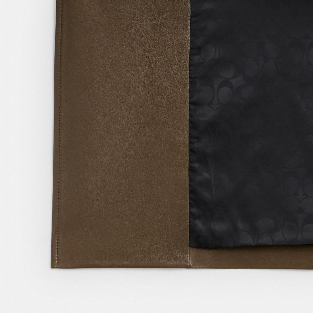 COACH®,Leather Trench Coat,Trench,Button,Work,Brown,Inside View,Top View