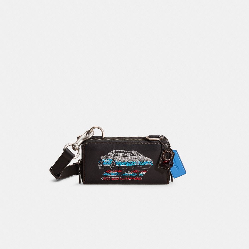 COACH®,Upcrafted Double Up Wallet Creation,Leather,Calfskin Leather,Crossbody,Sequin,Shoulder Guard,Casual,Black,Front View