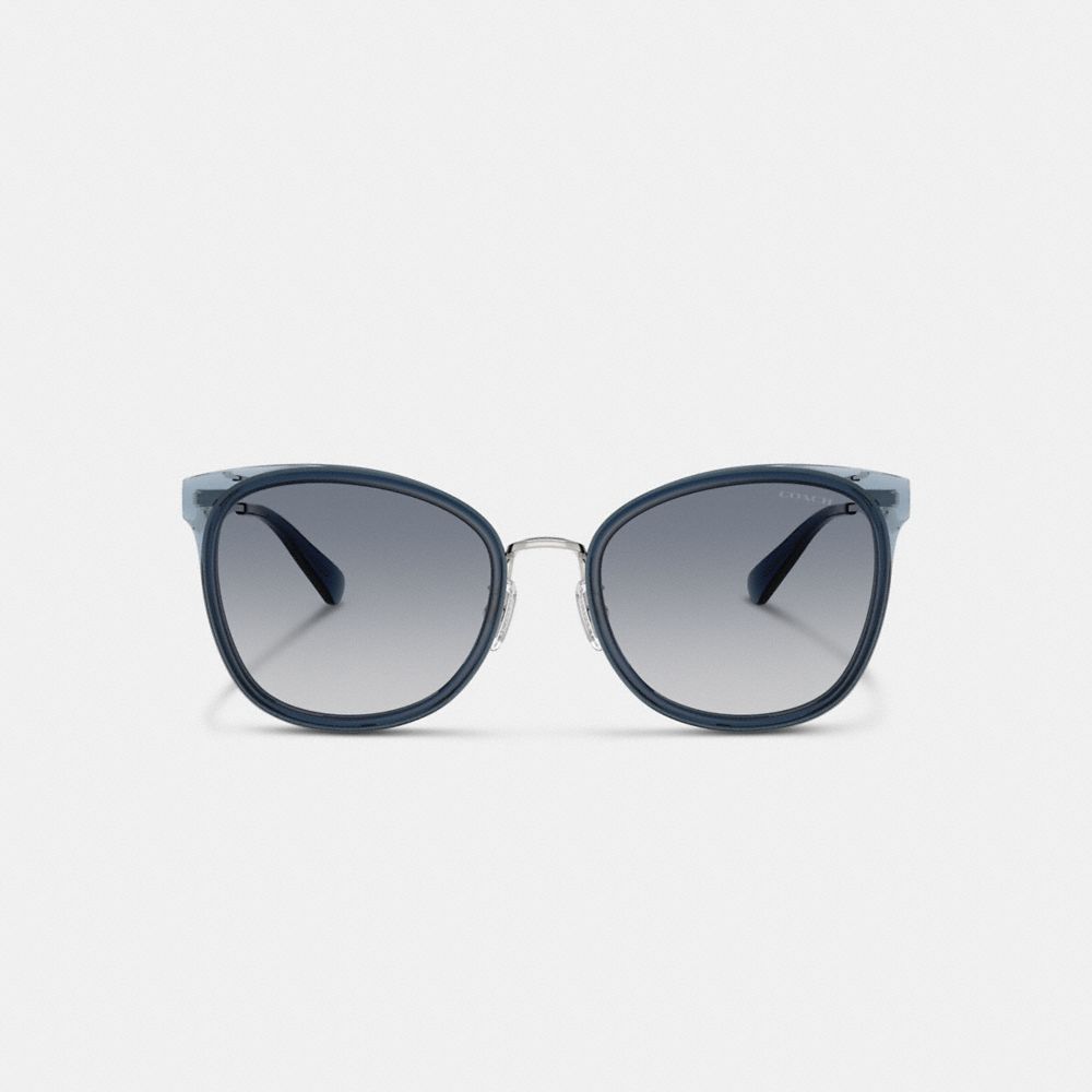 COACH®,C Hardware Cat Eye Sunglasses,Cat Eye,Logo,Word Embellishment,Metal,Integrated Nose Pads,Casual,Gray,Inside View,Top View