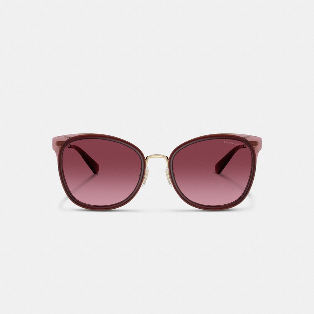 COACH®,C Hardware Cat Eye Sunglasses,Cat Eye,Logo,Word Embellishment,Metal,Integrated Nose Pads,Casual,Maroon,Inside View,Top View