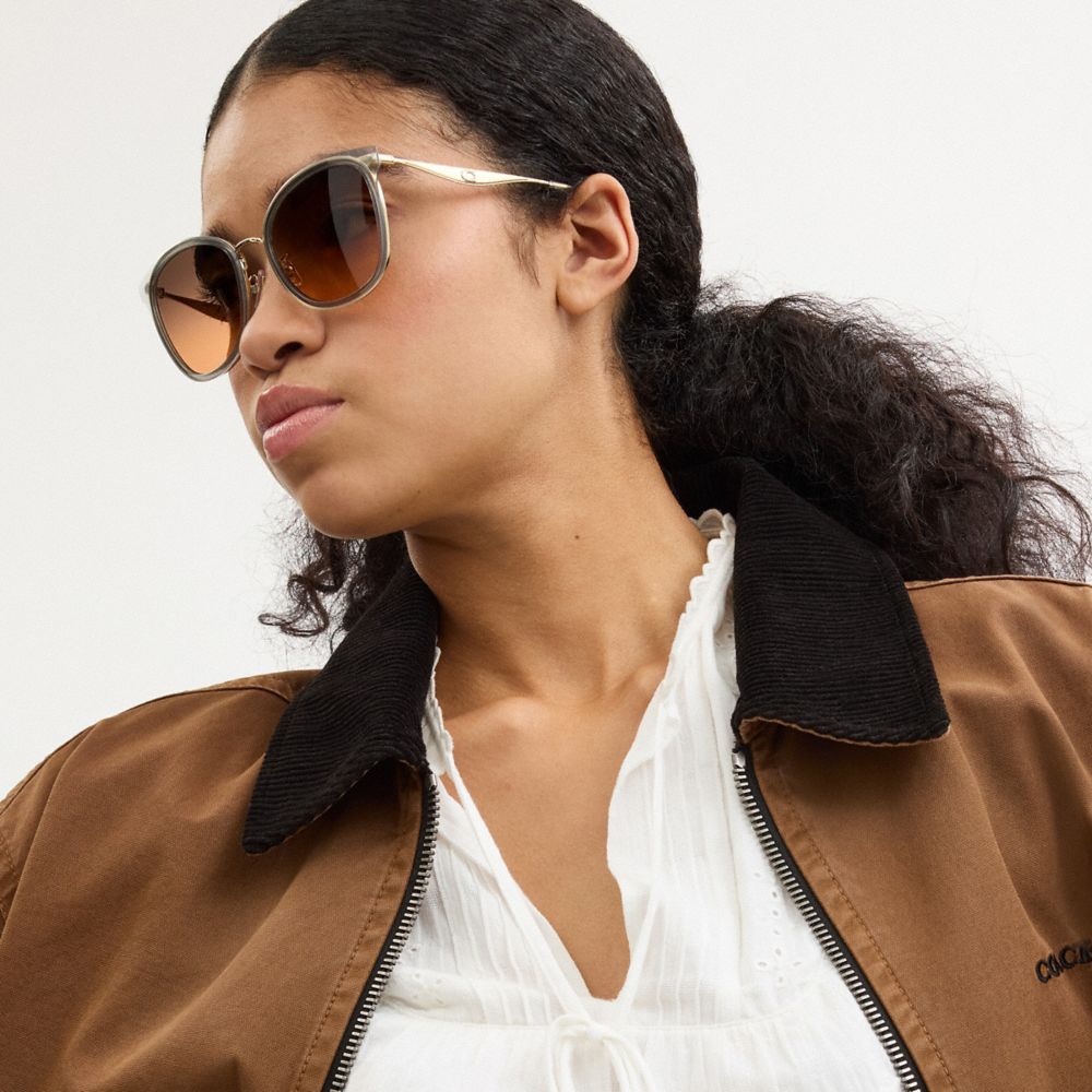 COACH®,C Hardware Cat Eye Sunglasses,Cat Eye,Logo,Word Embellishment,Metal,Integrated Nose Pads,Casual,Multi Color,Angle View