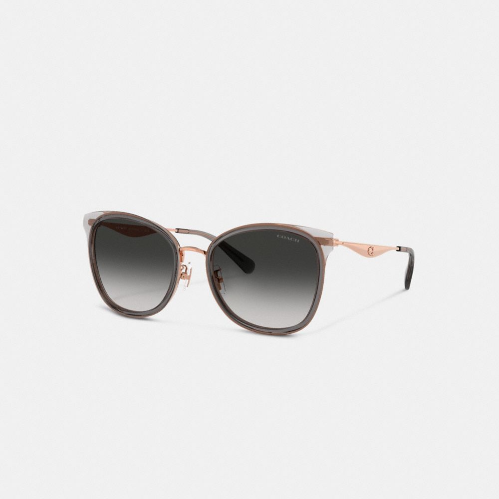 COACH®,C Hardware Cat Eye Sunglasses,Cat Eye,Logo,Word Embellishment,Metal,Integrated Nose Pads,Casual,Gray,Front View