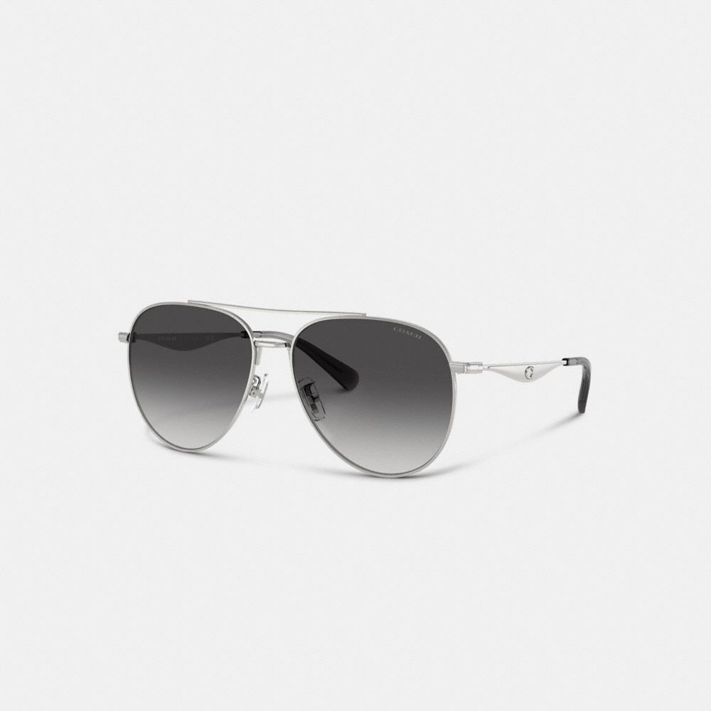 COACH®,C Hardware Metal Pilot Sunglasses,Aviator,Logo,Brow Bar,Adjustable Nose Pads,Integrated Nose Pads,Casual,Gray