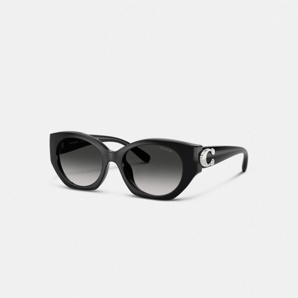COACH®,Maxi Sculpted C Oval Sunglasses,Cat Eye,Logo,Word Embellishment,Metal,Integrated Nose Pads,Casual,Gray