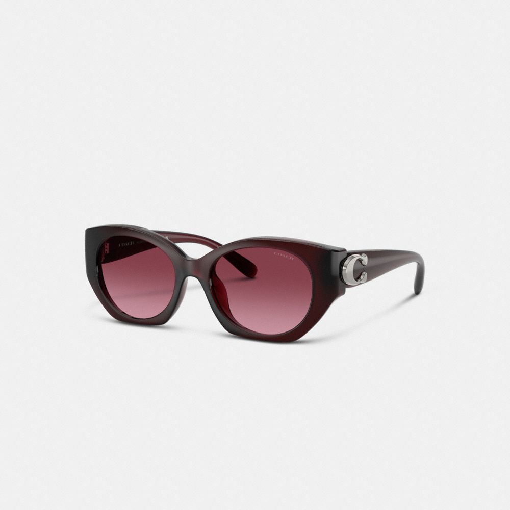 COACH®,Maxi Sculpted C Oval Sunglasses,Cat Eye,Logo,Word Embellishment,Metal,Integrated Nose Pads,Casual,Maroon