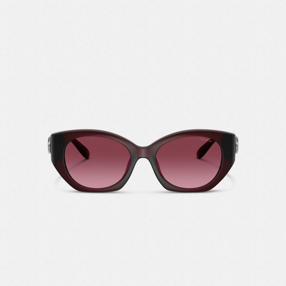 COACH®,Maxi Sculpted C Oval Sunglasses,Cat Eye,Logo,Word Embellishment,Metal,Integrated Nose Pads,Casual,Maroon,Inside View,Top View