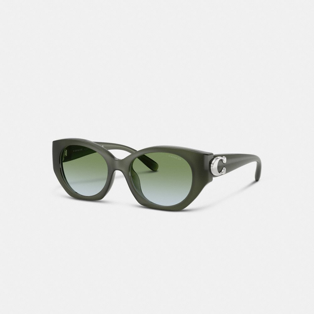 COACH®,Maxi Sculpted C Oval Sunglasses,Cat Eye,Logo,Word Embellishment,Metal,Integrated Nose Pads,Casual,Green