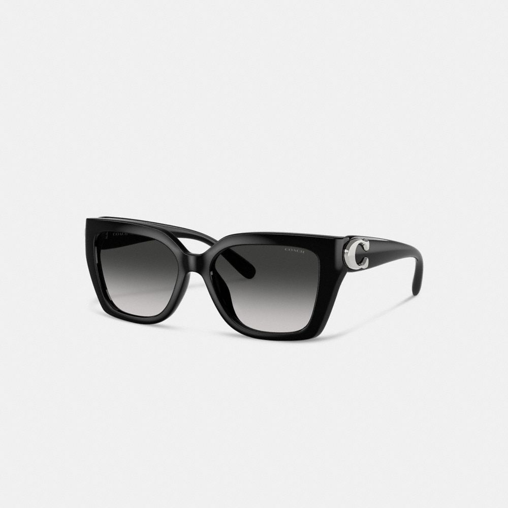 COACH®,Maxi Sculpted C Square Cat Eye Sunglasses,Cat Eye,Word Embellishment,Metal,Logo,Integrated Nose Pads,Casual,Gray