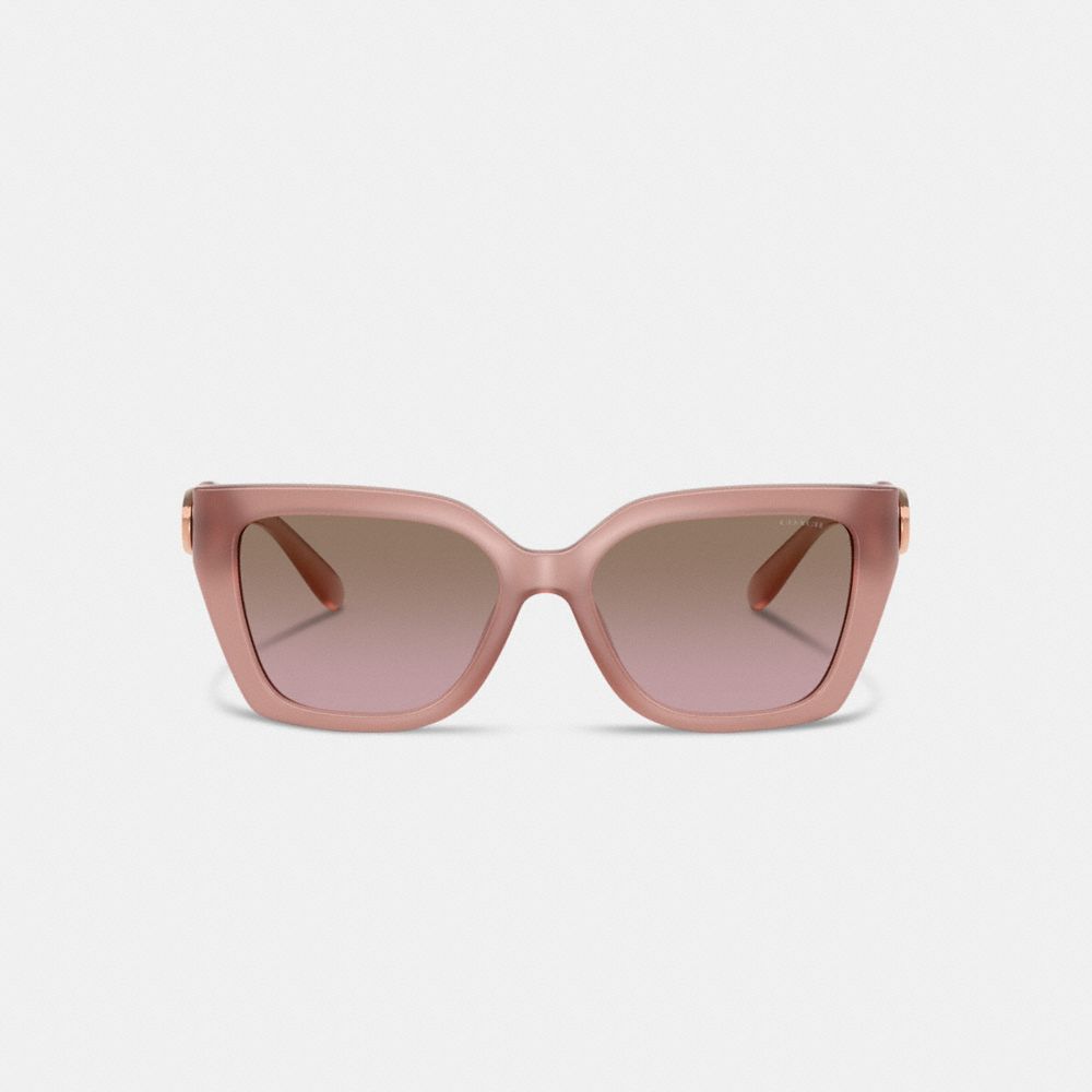 COACH®,Maxi Sculpted C Square Cat Eye Sunglasses,Cat Eye,Word Embellishment,Metal,Logo,Integrated Nose Pads,Casual,Brown,Inside View,Top View