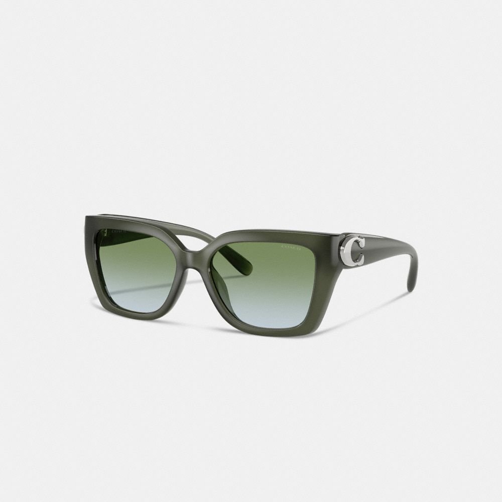 COACH®,Maxi Sculpted C Square Cat Eye Sunglasses,Cat Eye,Word Embellishment,Metal,Logo,Integrated Nose Pads,Casual,Green