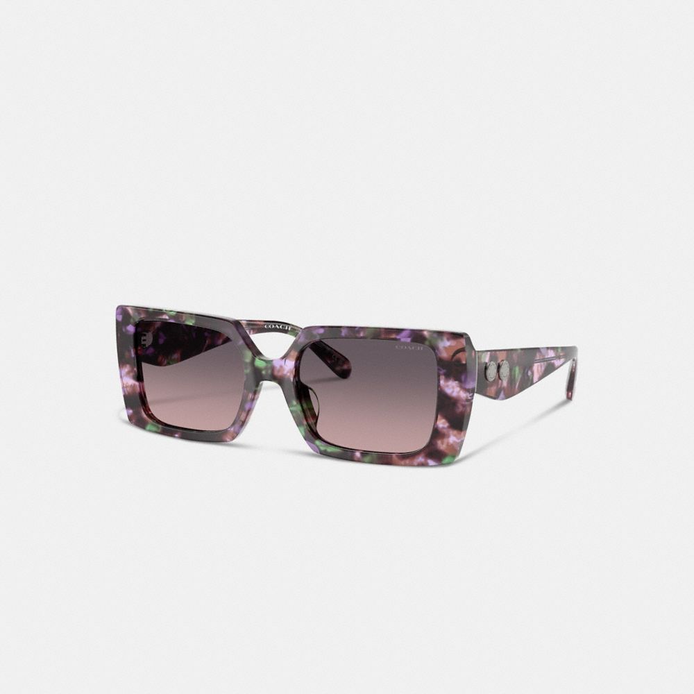 COACH®,Rivet Oversized Square Sunglasses,Square,Word Embellishment,Metal,Integrated Nose Pads,Casual,Purple