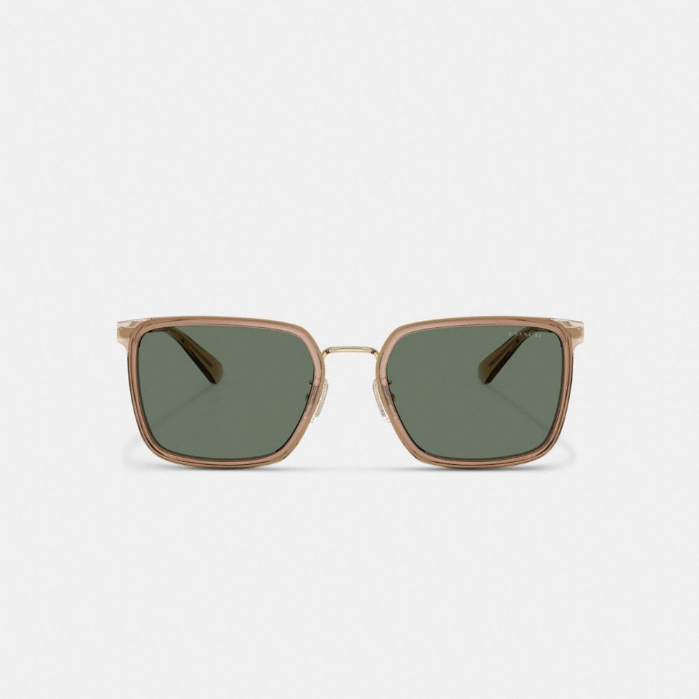 COACH®,C Hardware Metal Square Sunglasses,Square,Metal Material,Word Embellishment,Logo,Integrated Nose Pads,Casual,Green,Inside View,Top View
