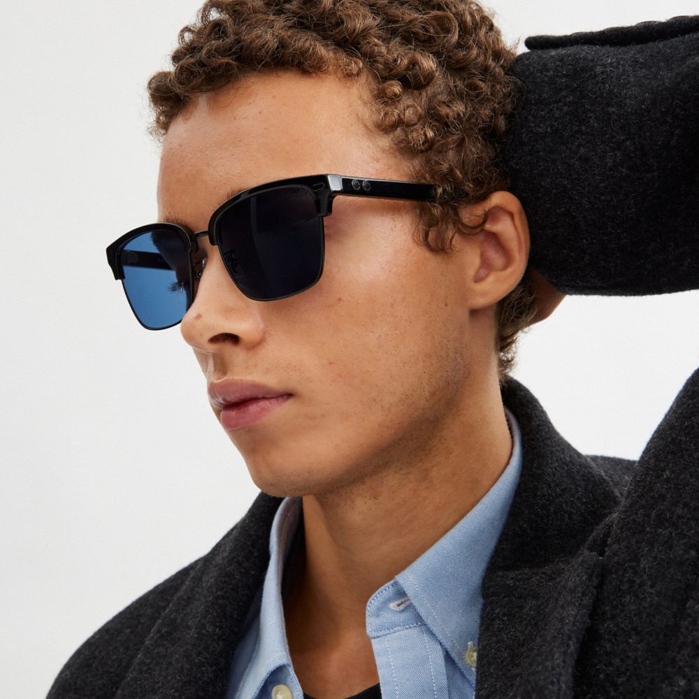 COACH®,Rivet Retro Sunglasses,Clubmaster,Metal,Integrated Nose Pads,Casual,Navy,Angle View