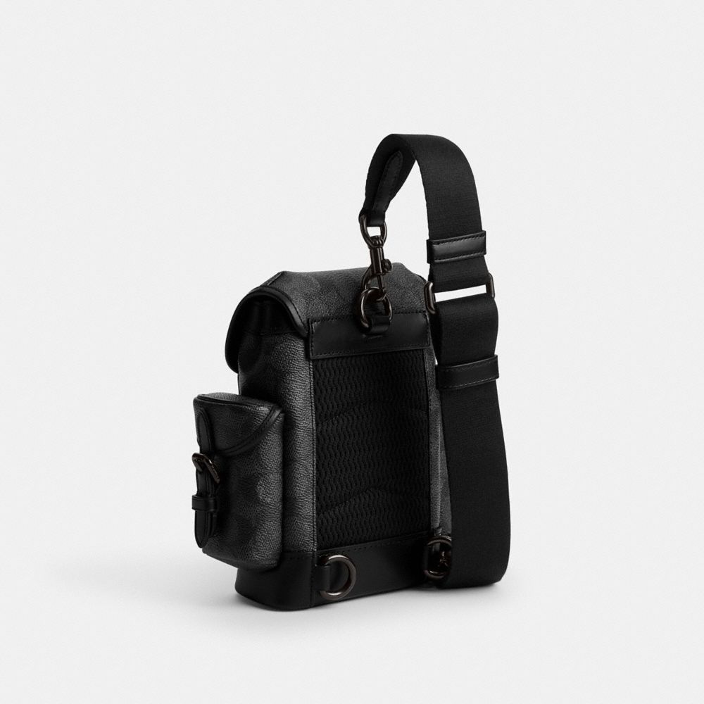 COACH®,Hitch Backpack 13 In Signature Canvas,Slingback,Color Block,Convertible,Casual,Black,Gray,Angle View