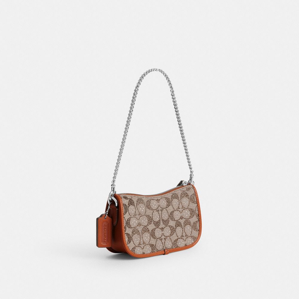 COACH®,Swinger 20 In Crystal Signature Jacquard,Cotton,Shoulder Bag,Crystal,Color Block,Silver Metal,Casual,Multi Color,Angle View