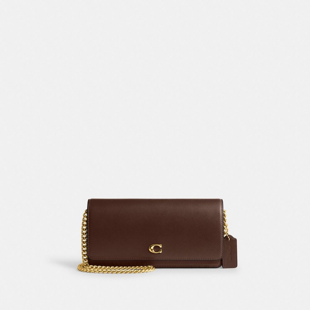 COACH®,Evie Long Wallet With Chain,Crossbody,Metal,Logo,Pen Holder,Casual,Brown