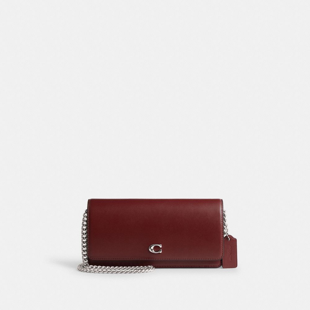 COACH®,Evie Long Wallet With Chain,Crossbody,Metal,Logo,Pen Holder,Casual,Maroon
