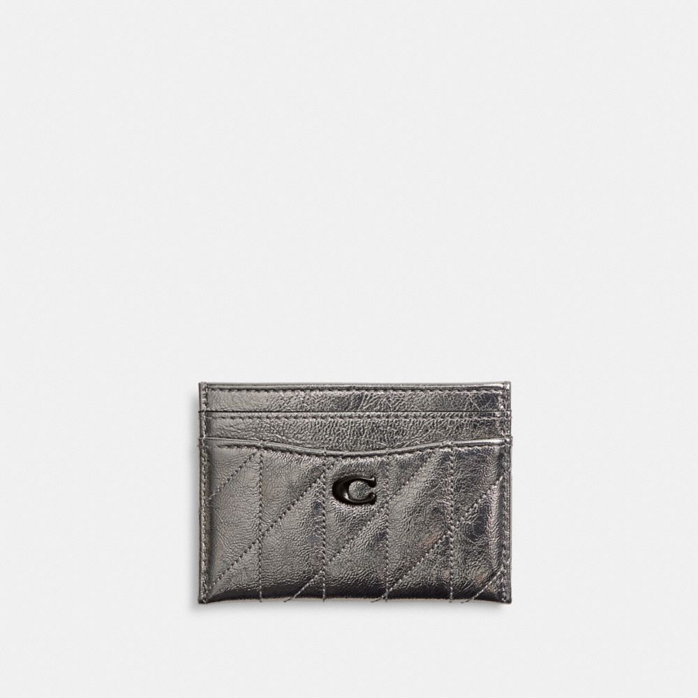 COACH®,Essential Card Case With Quilting,Leather,Card Case,Metal,Logo,Party,Gray,Front View