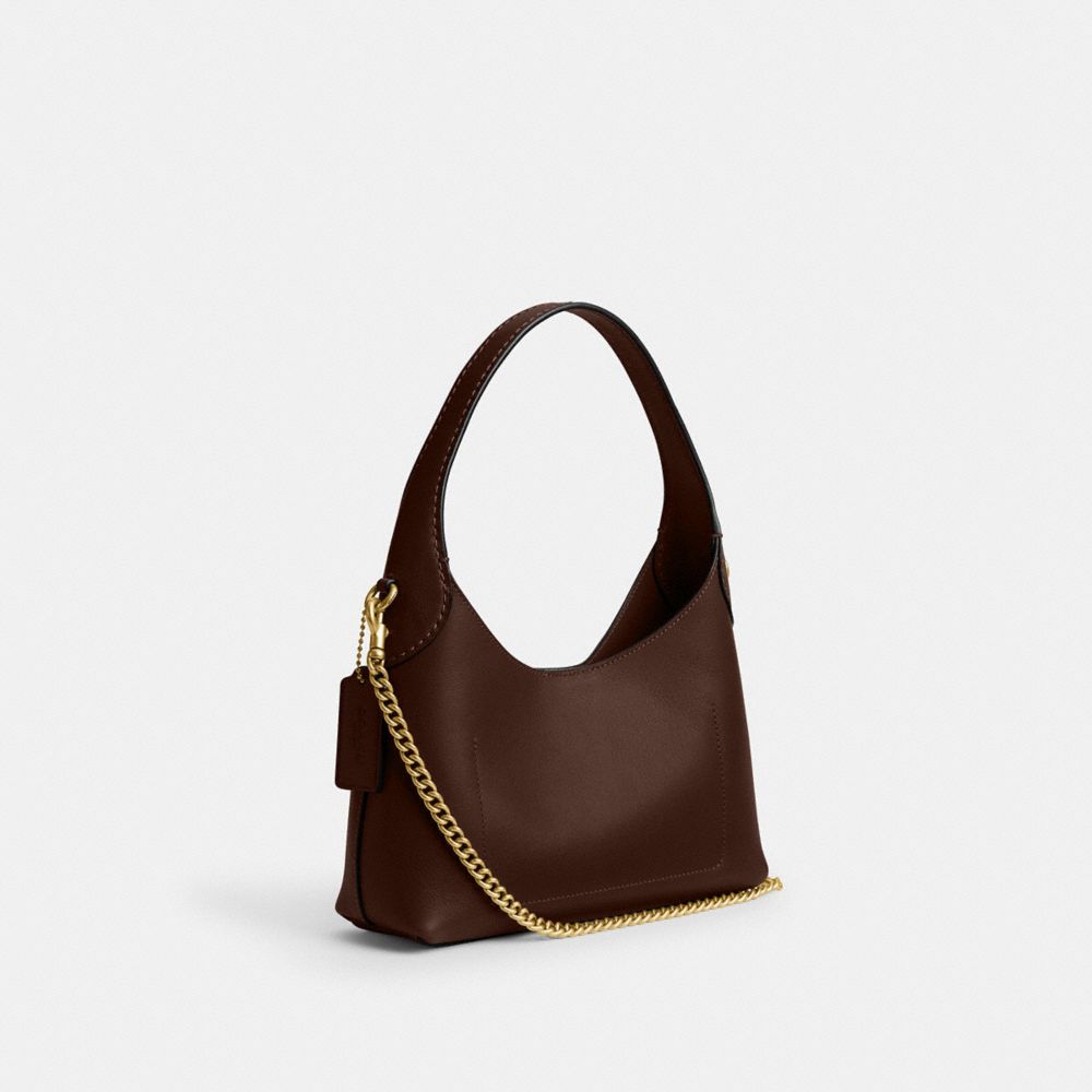 COACH®,Brooklyn Shoulder Bag 23,Leather,Shoulder Bag,Logo,Shoulder Guard,Gold Metal,Casual,Brown,Angle View