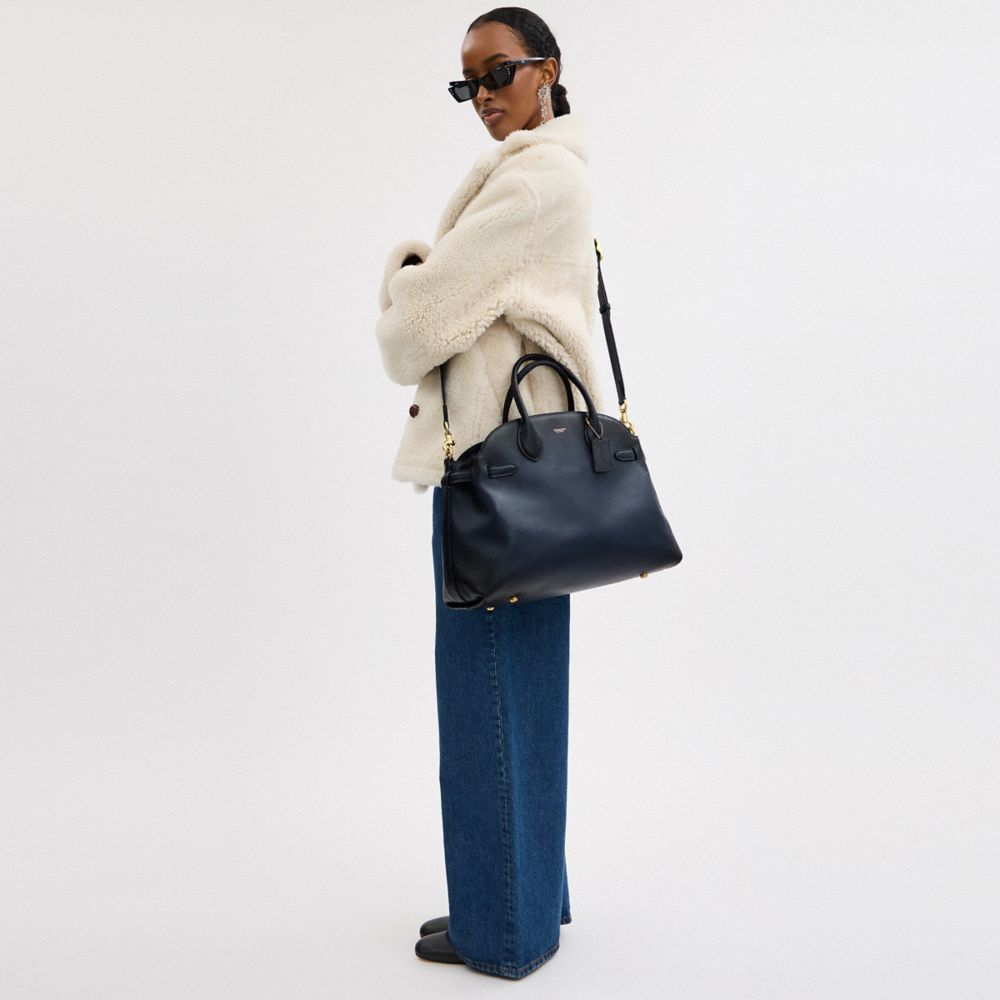 COACH®,Soft Empire Carryall Bag 40,Satchel,Logo,Gusset,Work,Black,Detail View