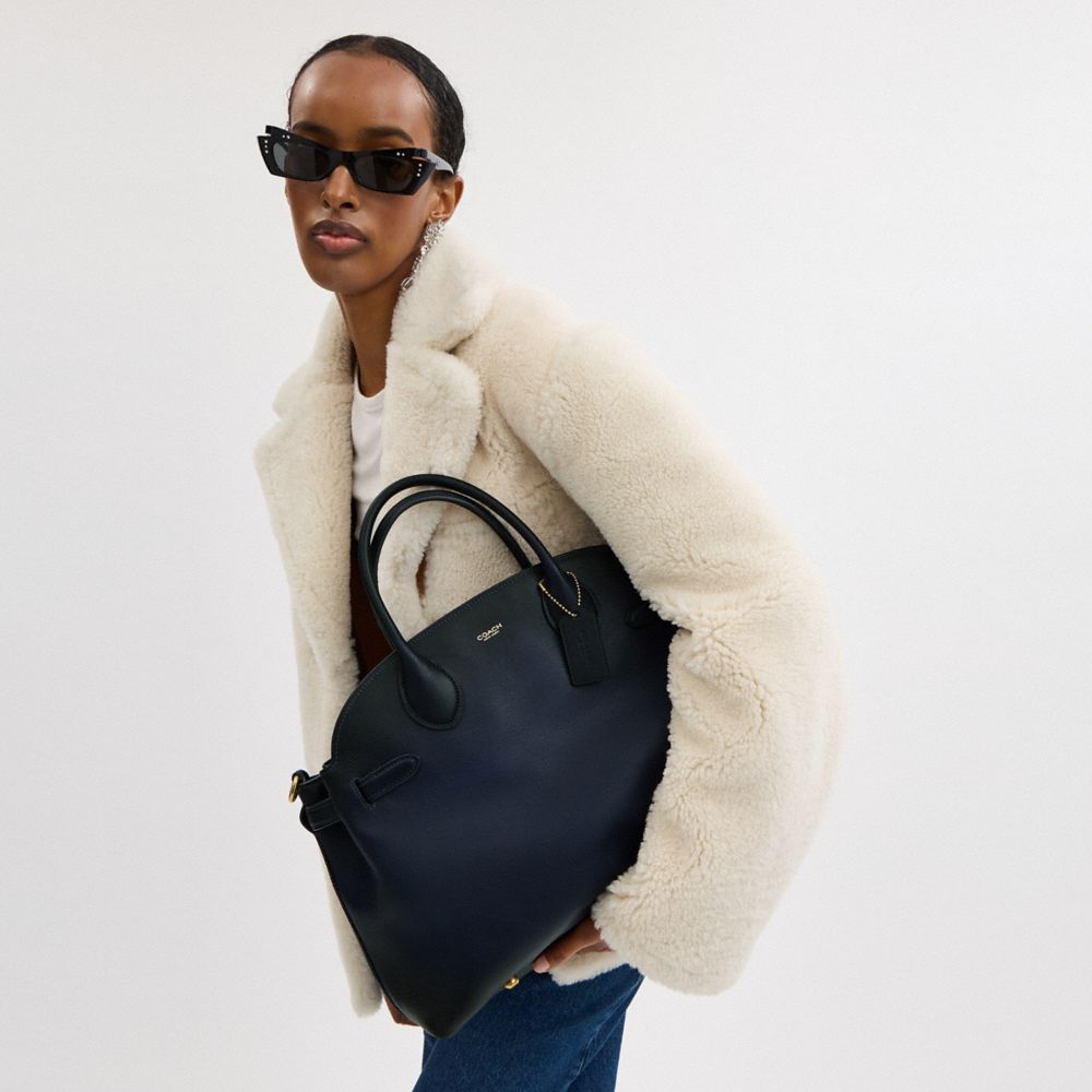 COACH®,Soft Empire Carryall Bag 40,Satchel,Logo,Gusset,Work,Black,Detail View