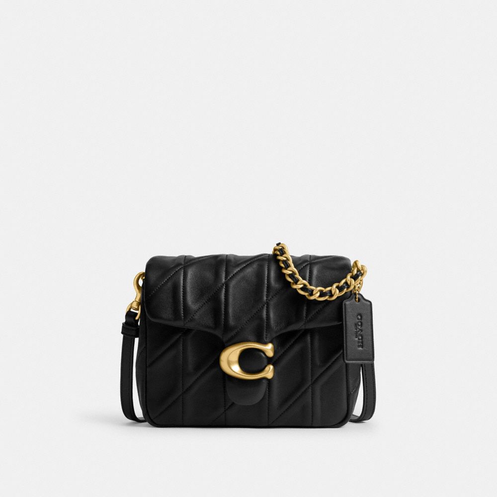 COACH®,Times Square Tabby Shoulder Bag 17 With Quilting,Shoulder Bag,Metal,Logo,Day Party,Black,Front View