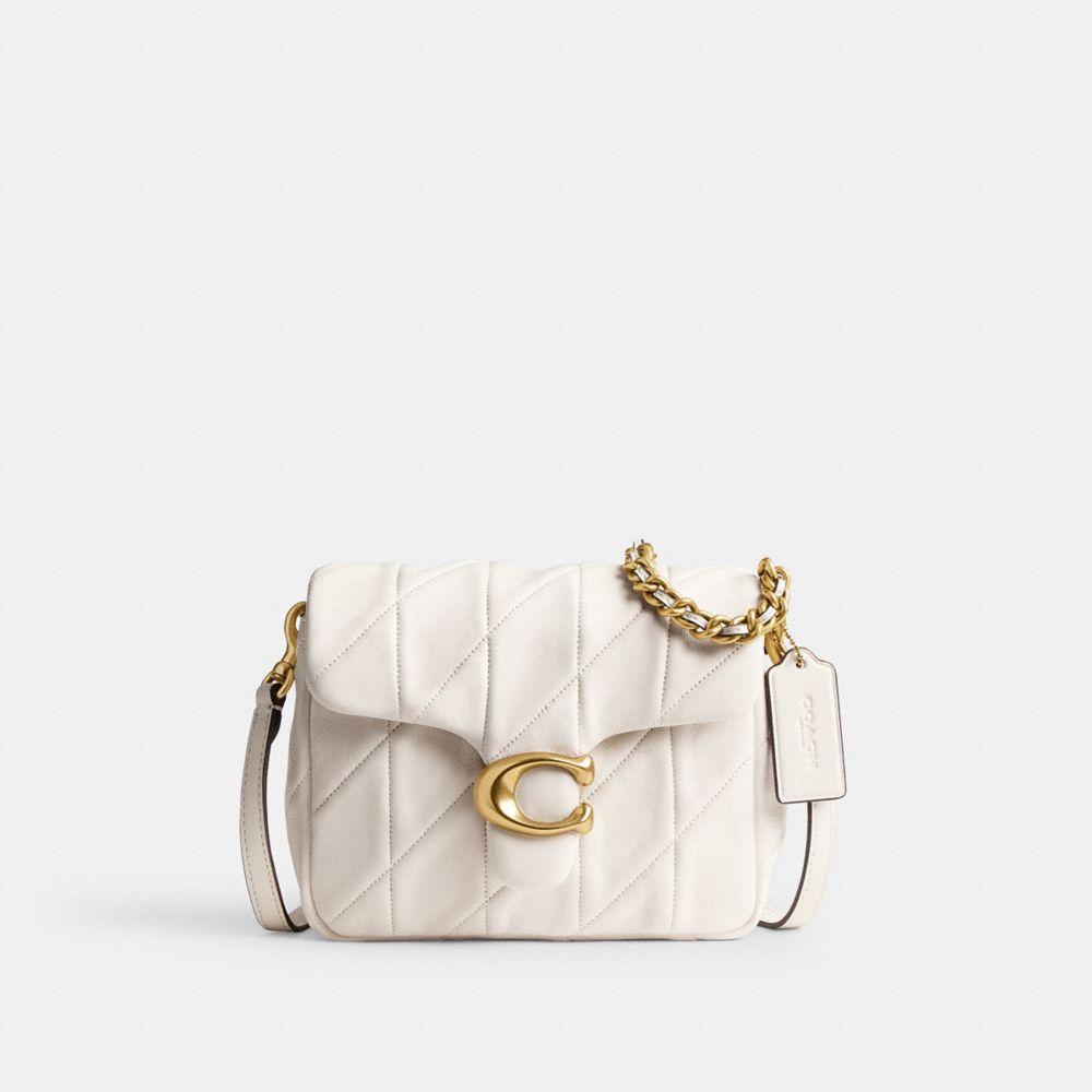 COACH®,Times Square Tabby Shoulder Bag 17 With Quilting,Shoulder Bag,Metal,Logo,Day Party,White,Front View